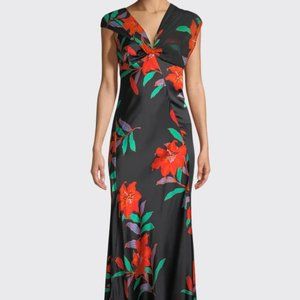 DIANE VON FURSTENBERG Floral Silk Asymmetric-Sleeve Knotted Dress